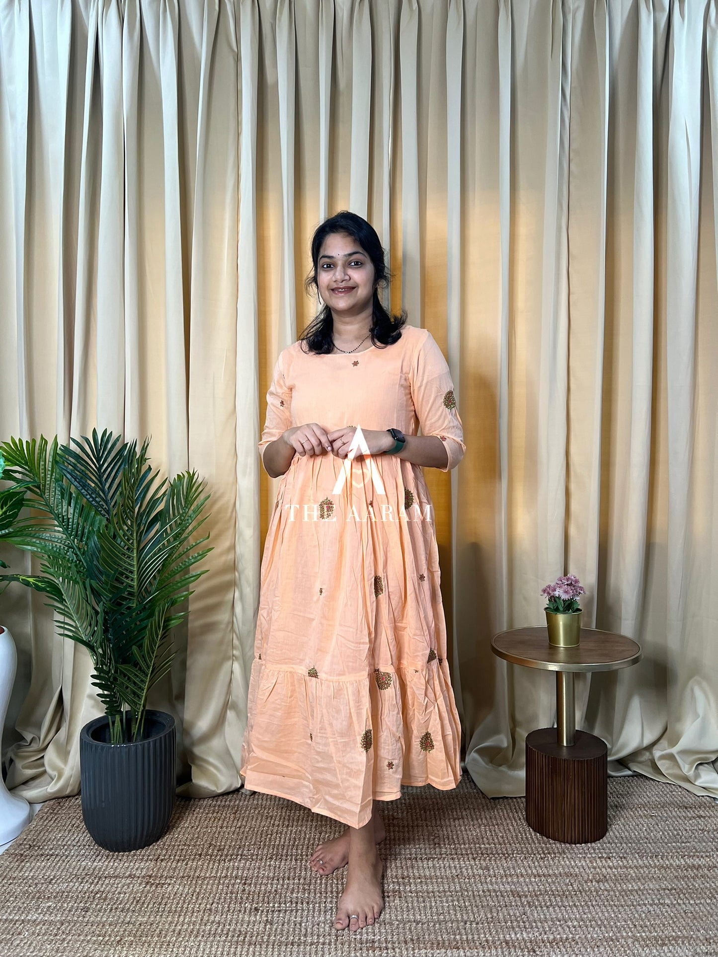 Peach Blossom Mul Cotton Frill Frock