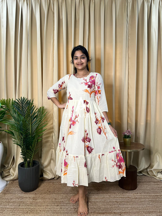 Coral Garden Mul Cotton Frill Frock