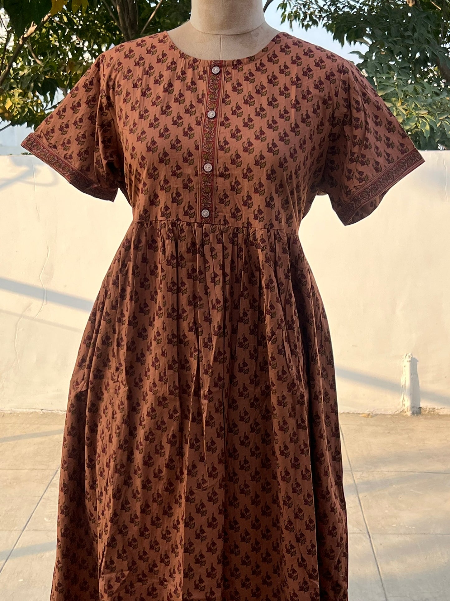 Brown Block Print Comfort Maxi