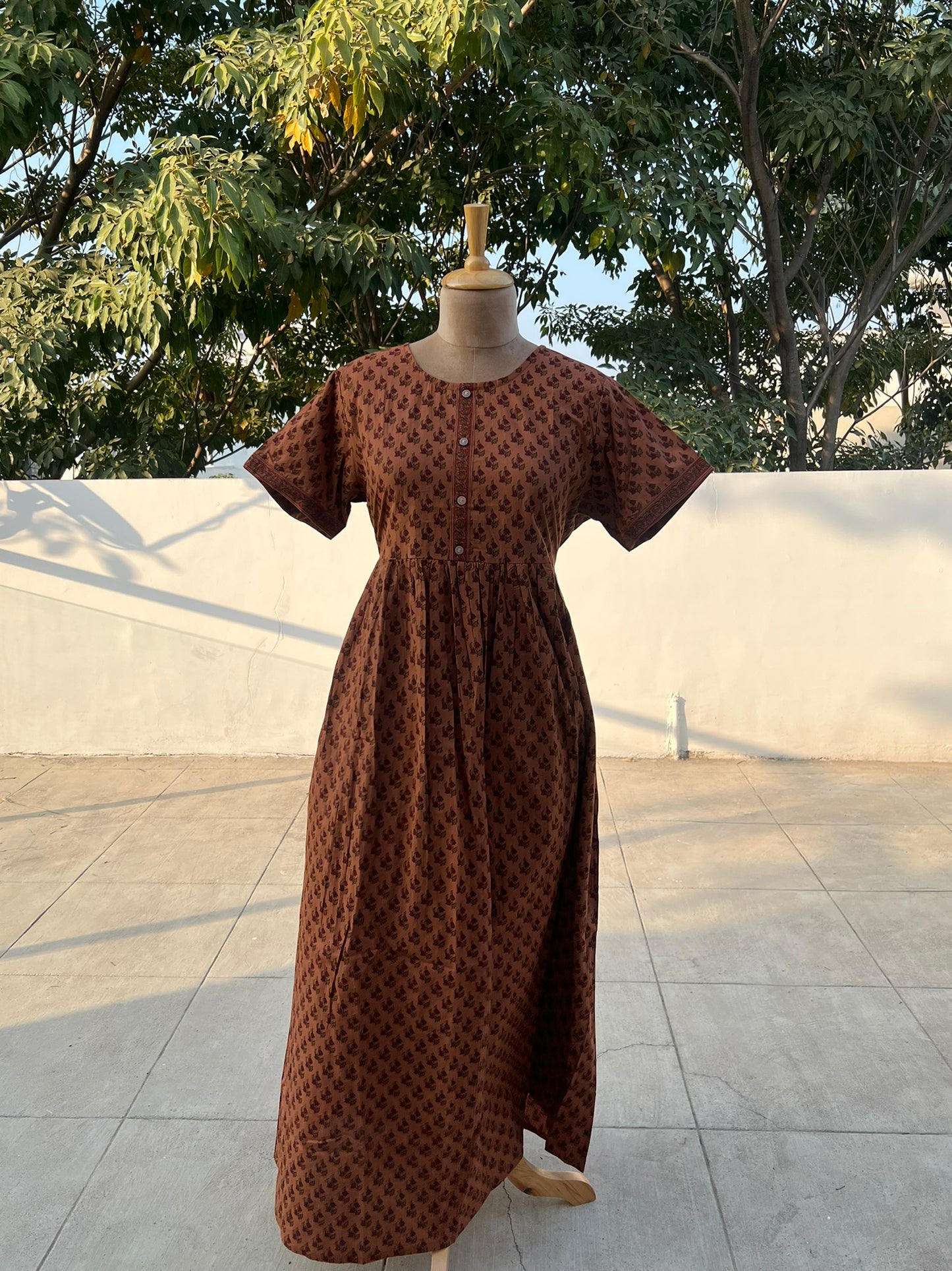 Brown Block Print Comfort Maxi