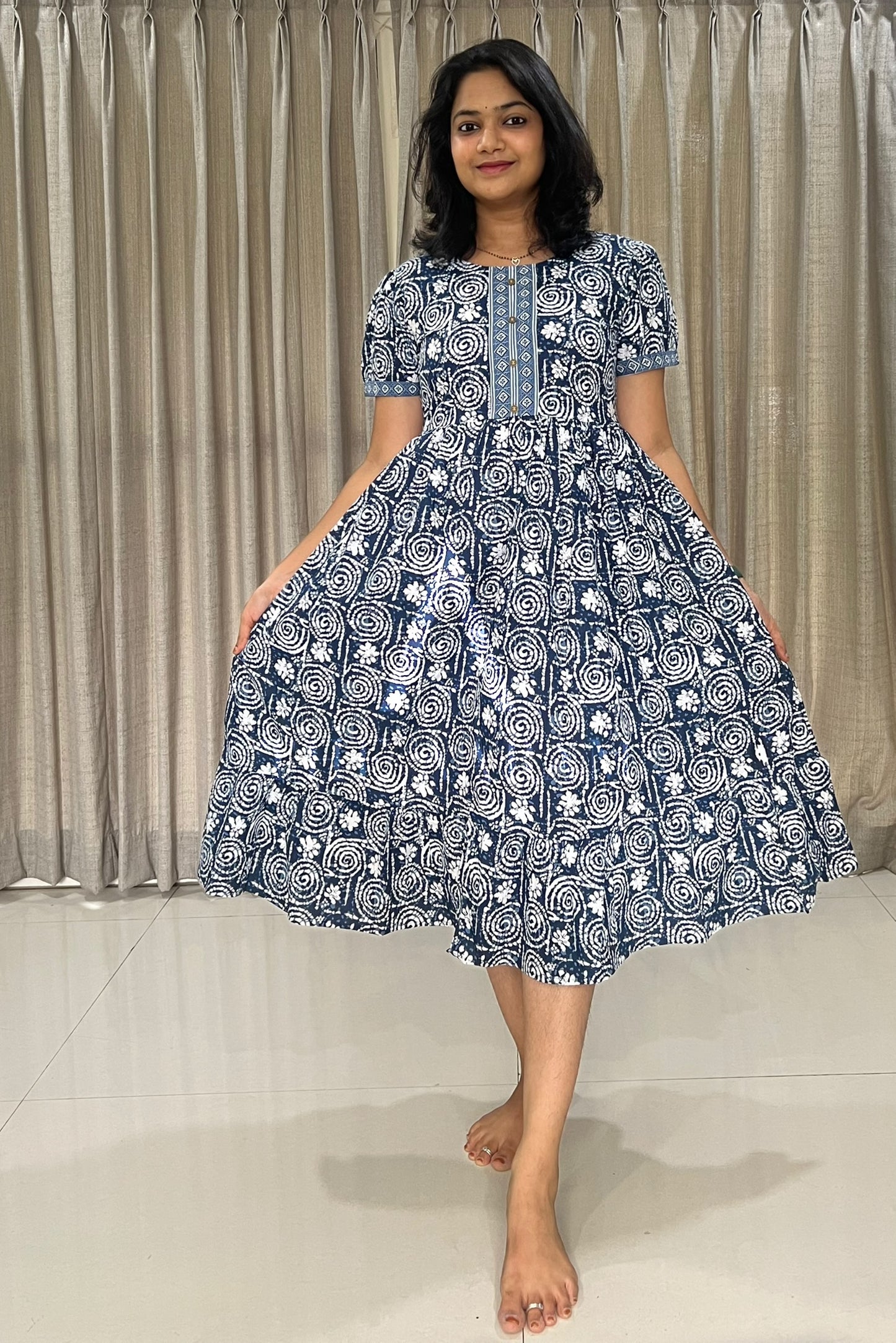 Indigo Swirl Feeding Frill Frock