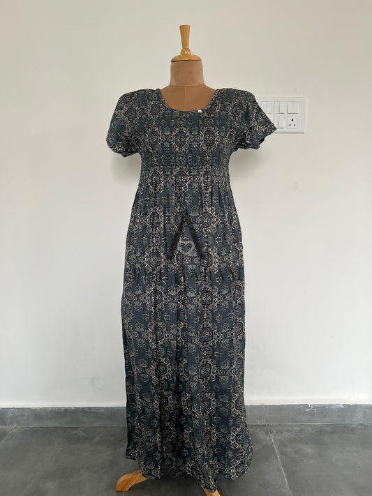 Alphine Smocking Nighty  - P4 - Grey