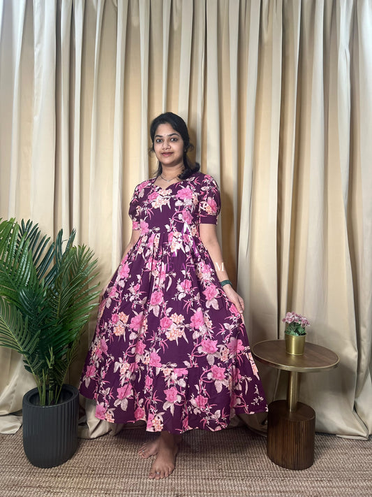 Plum Petals Mul Cotton Frill Frock