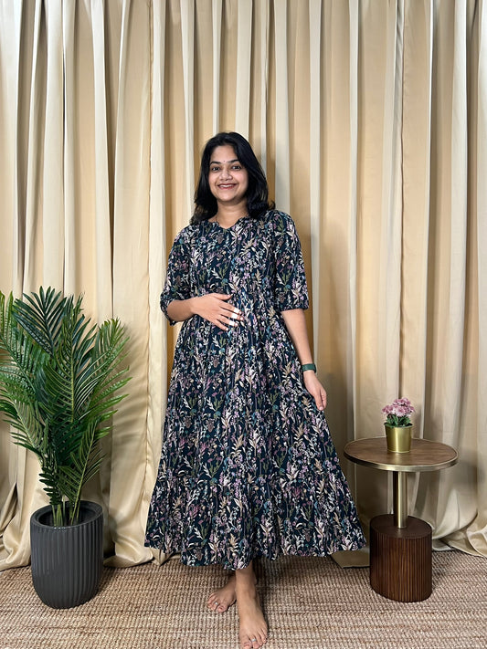 Midnight Meadow Mul Cotton Frill Frock