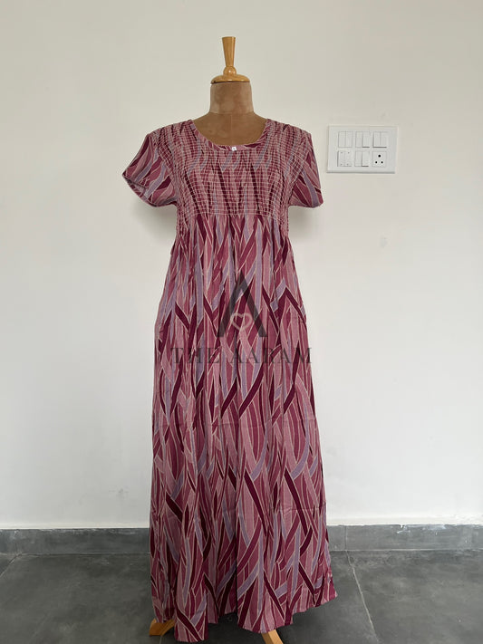 Alphine Smocking Nighty  - P3 - Pink