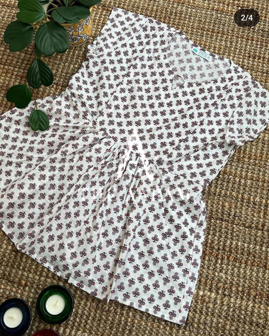 Peplum Feeding Short Top - Ivory Mocha Floral