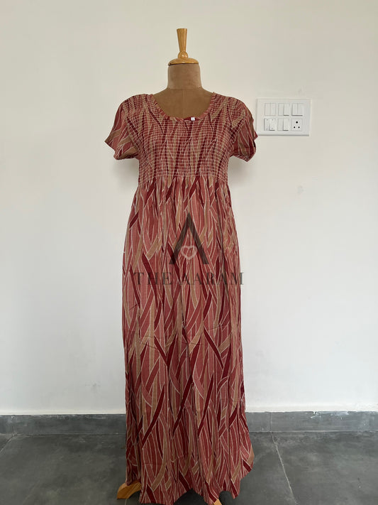 Alphine Smocking Nighty  - P3 - Peach