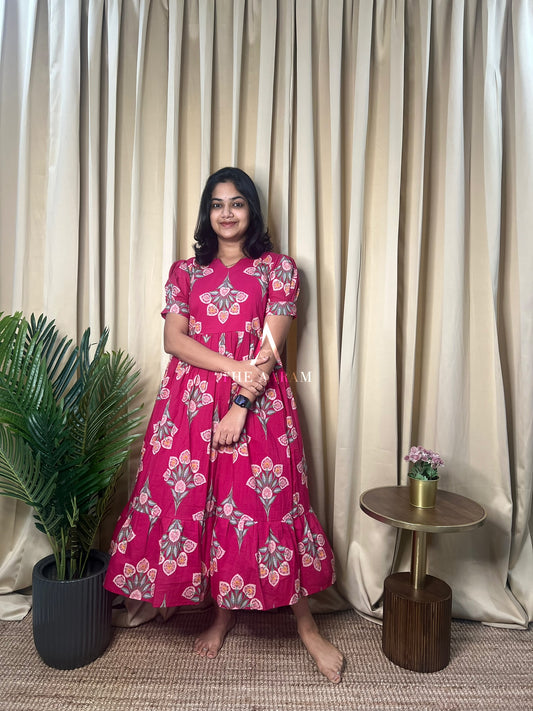 Rosy Bloom Mul Cotton Frill Frock