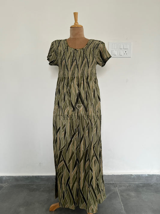 Alphine Smocking Nighty  - P3 - Green