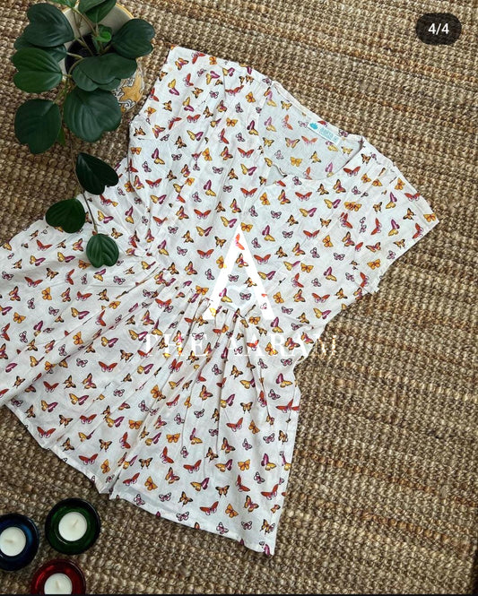 Peplum Feeding Short Top - Butterfly Ivory Multi