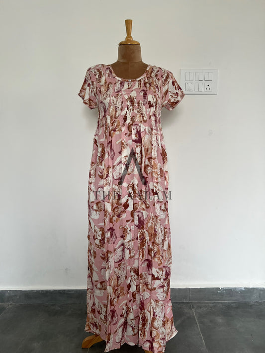 Alphine Smocking Nighty  - P2 - Pastel Pink