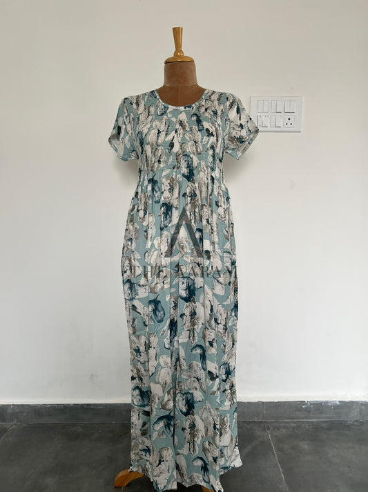 Alphine Smocking Nighty  - P2 - Greyish Green