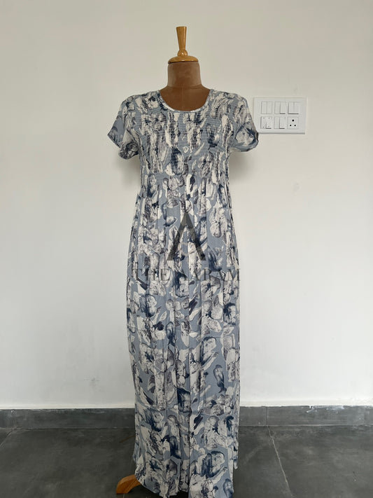Alphine Smocking Nighty  - P2 - Greyish Blue