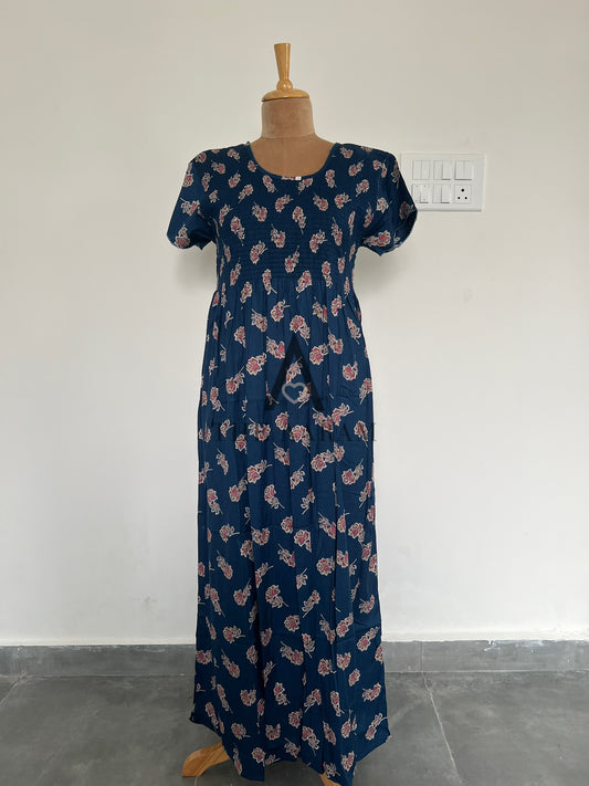 Alphine Smocking Nighty  - P1 - Blue