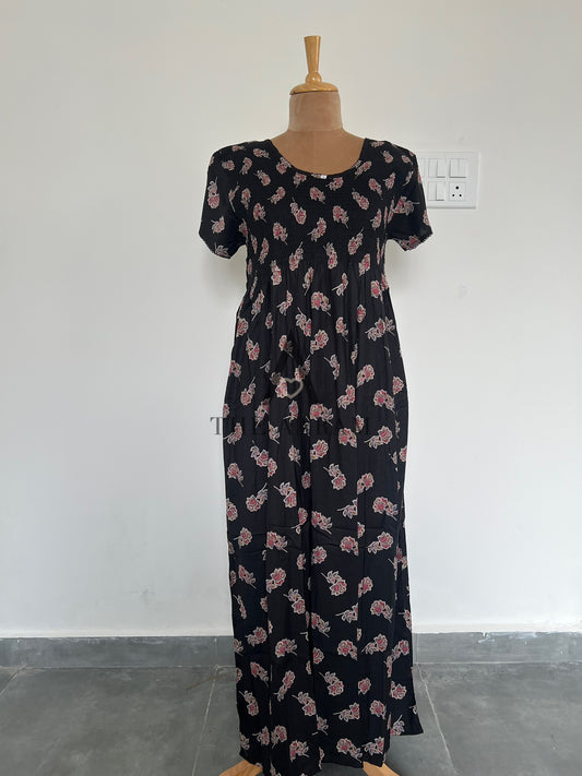 Alphine Smocking Nighty  - P1 - Black