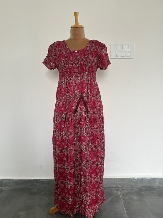 Alphine Smocking Nighty  - P4 - Pink